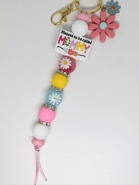 Handmade Silicone Focal Beaded Blessed To Be Called Mommy Keychain